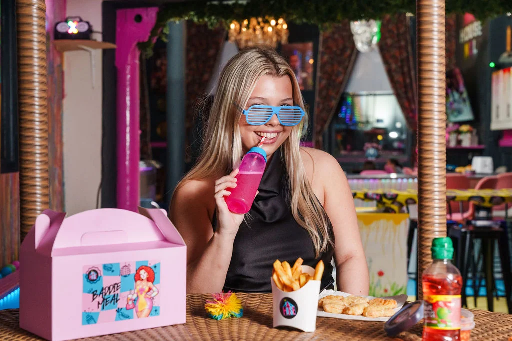 Girl Smiling Baddie Meal Bar Interior — The Mad House Dean Street, Newcastle