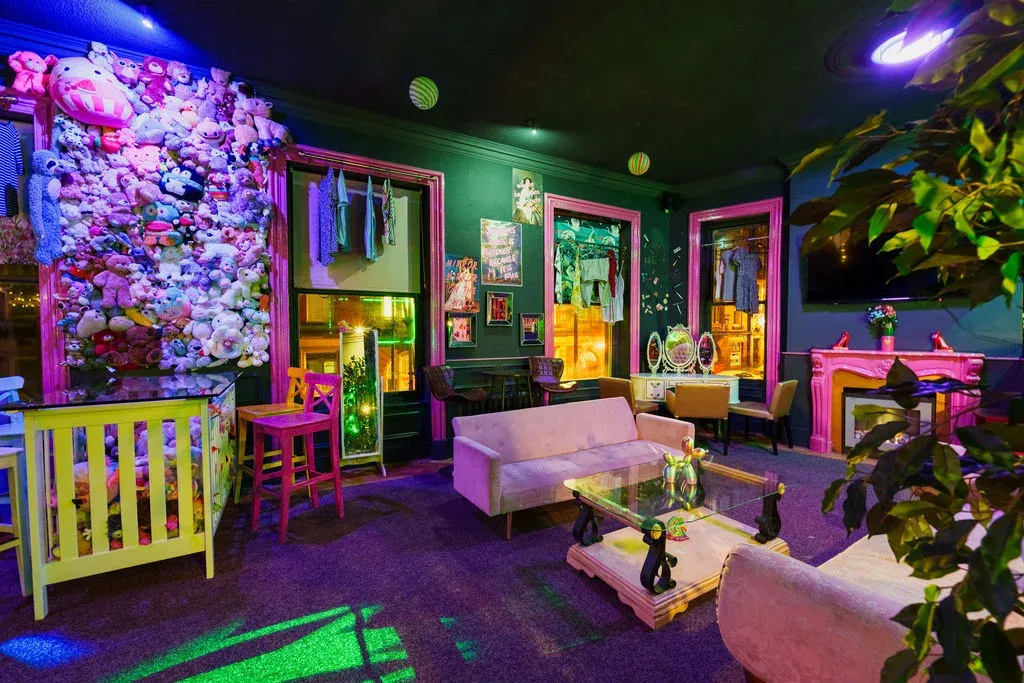 Stuffed Toy Wall Lounge Seating Neon Lighting Dean Street — The Mad House Newcastle